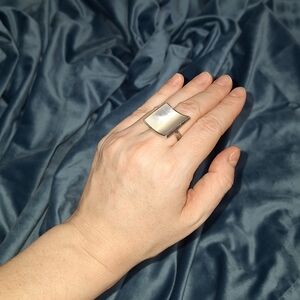 Modernist Square Sails Mother of Pearl Sterling Silver Ring Sz ~7.5